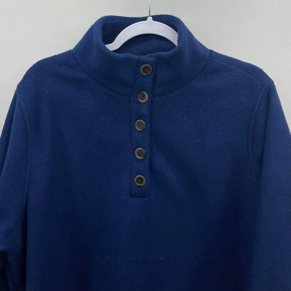 J Crew 1/4 Henley Button Pullover Jacket Mens XL Navy Blue Soft Cloudspun Fleece